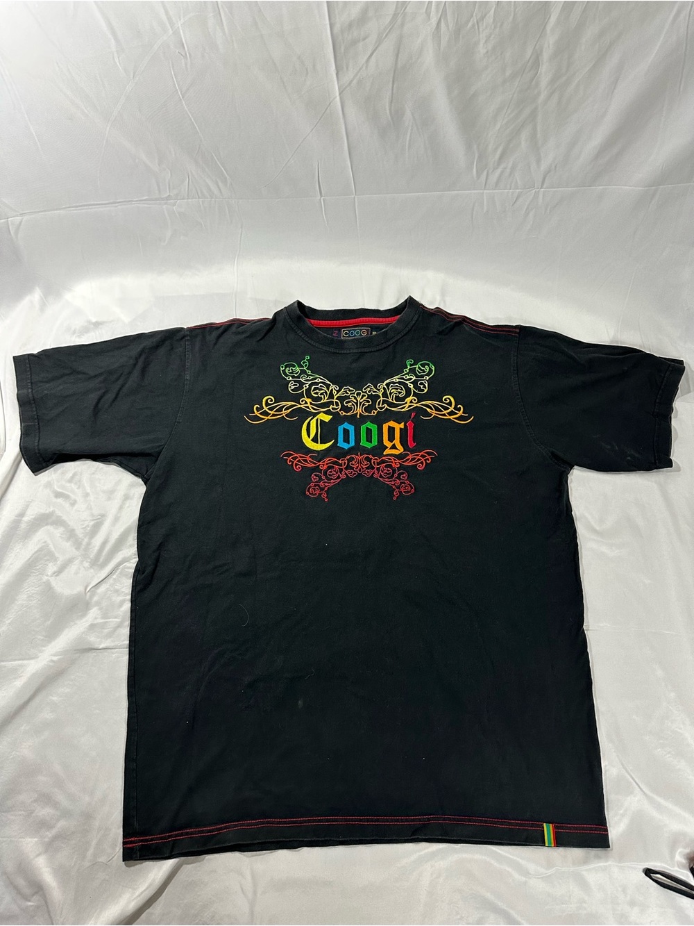 Coogi Black Retro Gradient Embroidered Y2K Tribal Short Sleeve 2XL HipHop Grunge